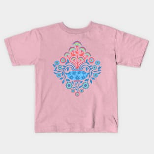 DREAMY DAMASK Cottagecore Floral Botanical Damask with Vase Icy Blue Red Yellow Pink - UnBlink Studio by Jackie Tahara Kids T-Shirt